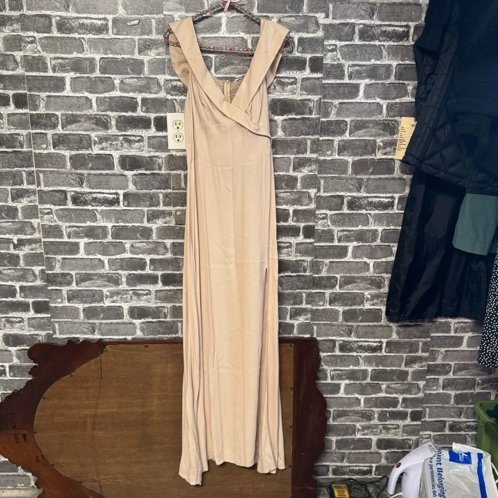 REFORMATION Redford Dress in Champagne maxi gown leg slit - Picture 3 of 14